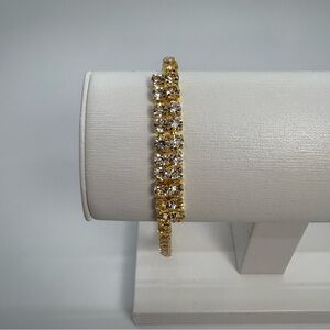 2 Row Clear Cubic Zirconia Gold Plated Tennis Bracelet